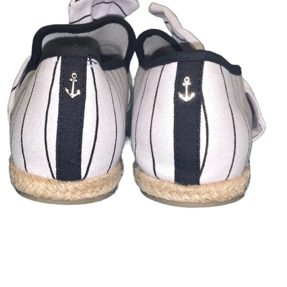 NAUTICA: Blue & White Stripe Nautical Bow Top Espadrilles - Size 9 1/2